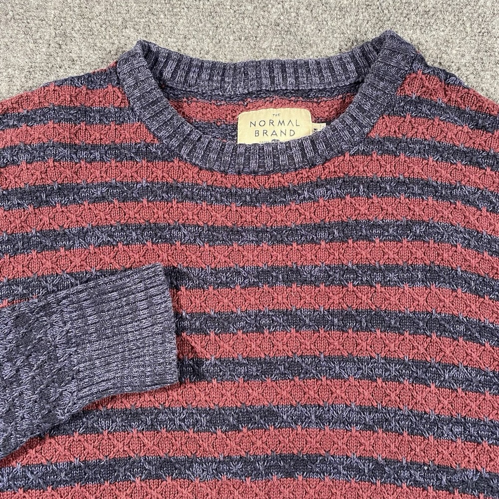 The Normal Brand Mens M Fisherman Cable Knit Striped Pullover Sweater Retro